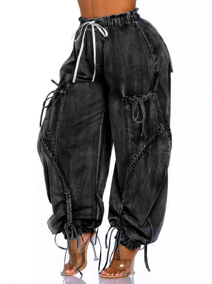 Y2K Drawstring Bow Tie Loose-fitting Ankles Jeans