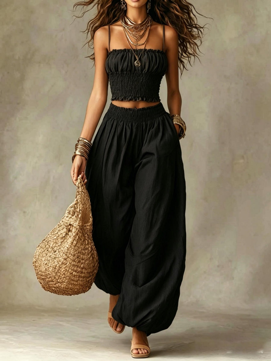 Bandeau Cropped Camisoles Lantern Pants Set 2-piece Sets