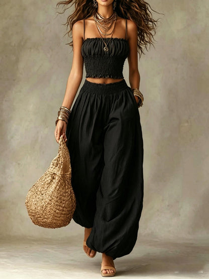 Bandeau Cropped Camisoles Lantern Pants Set 2-piece Sets