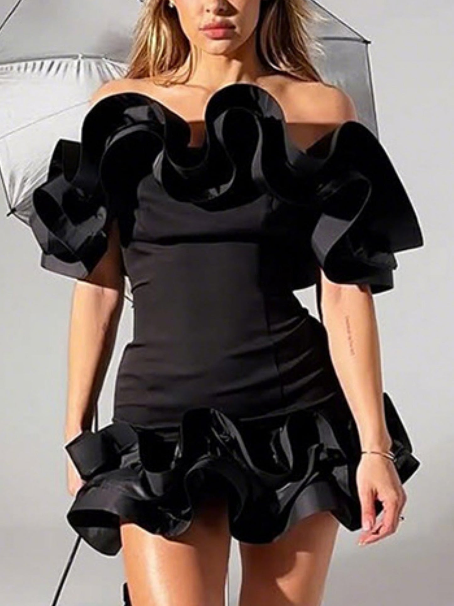 3D Flowers Valentine's Day Off-shoulder Strapless Top Pleated Mini&Short Dresses
