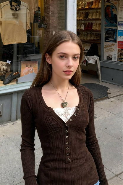 Lace Paneled Graceful Brown Tank Top