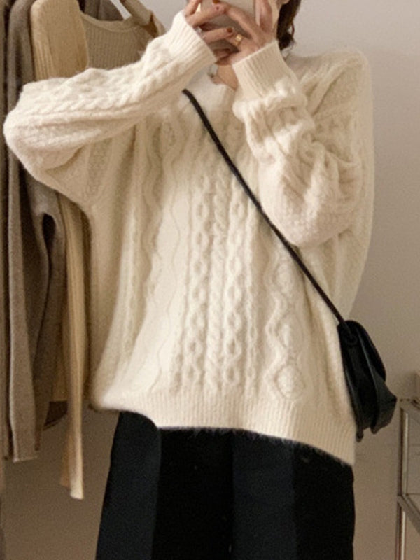 Solid Cable Knit Pullover Sweater