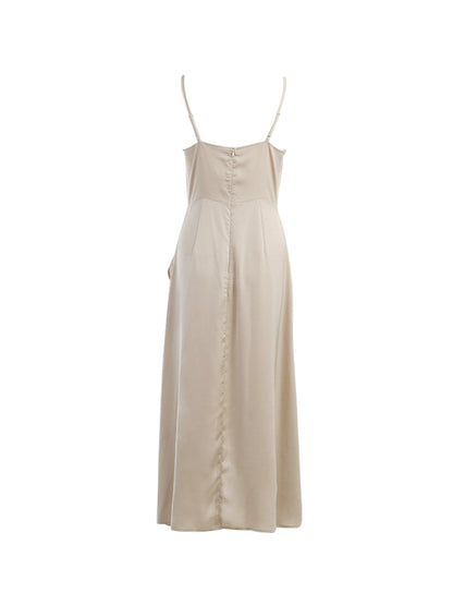 V Neck Thigh Split Midi Dress