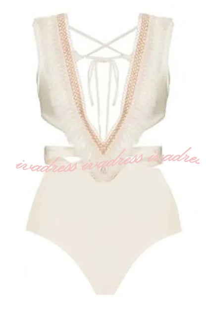 Sexy Deep V Hollow Backless Strappy One-piece Bikini Swimsuit
