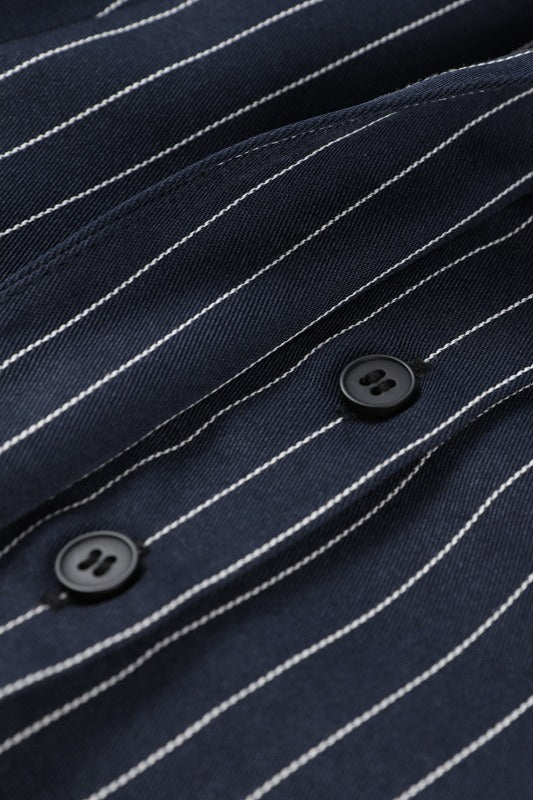 V Neck Striped Scarf Two Piece Blazer Skirt Set