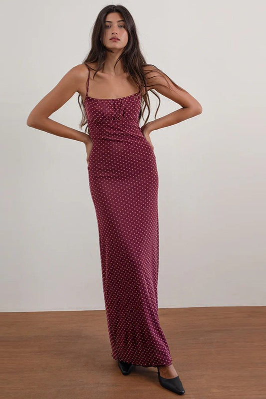 Polka Dot Spaghetti Strap Square Neck Bodycon Maxi Dress