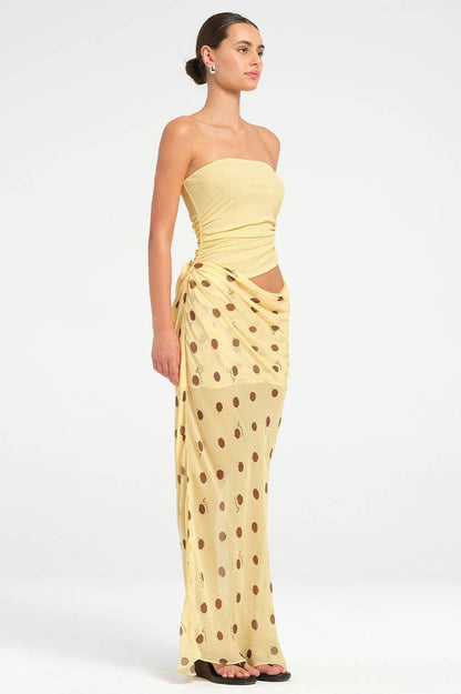 | Strapless Polka Dot Patchwork Slim Maxi Dress