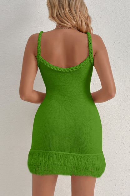Solid Color Cable Camisole Slim Fit Tassel Knit Mini Dress