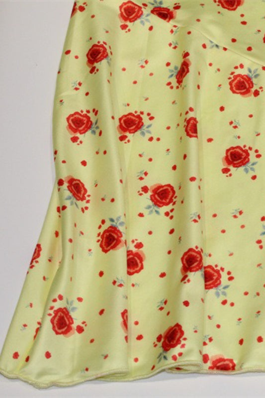 Scoop Neck Tank Strap Ditsy Floral Satin Slip Maxi Dress