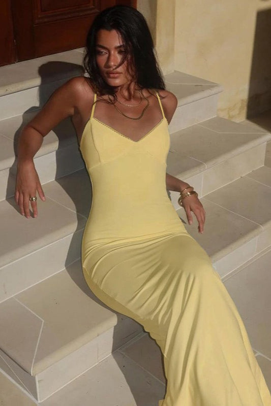 Sweetheart Neck Scalloped Trim Spaghetti Strap Bodycon Maxi Dress