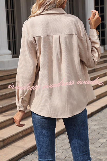 Tiko Miko Corduroy Button Down Long Sleeve Pocket Striped Shirt