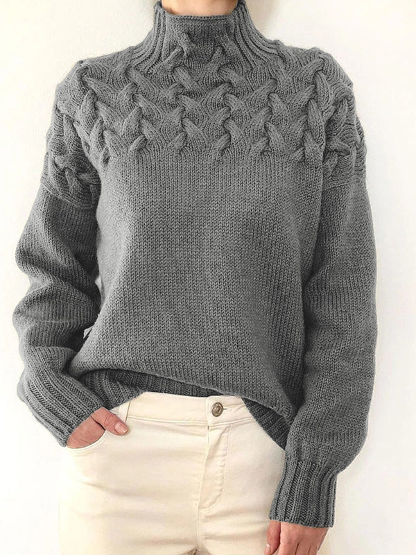 Solid Cable Knit Splice Turtleneck Sweater