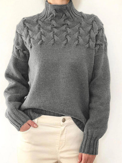 Solid Cable Knit Splice Turtleneck Sweater
