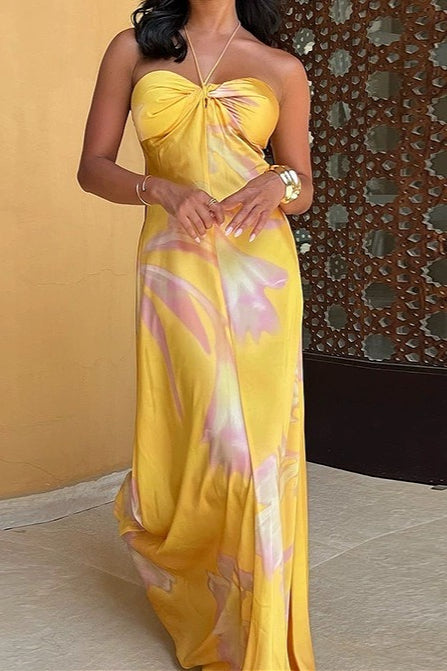 | Backless Strapless Beach Maxi Dress