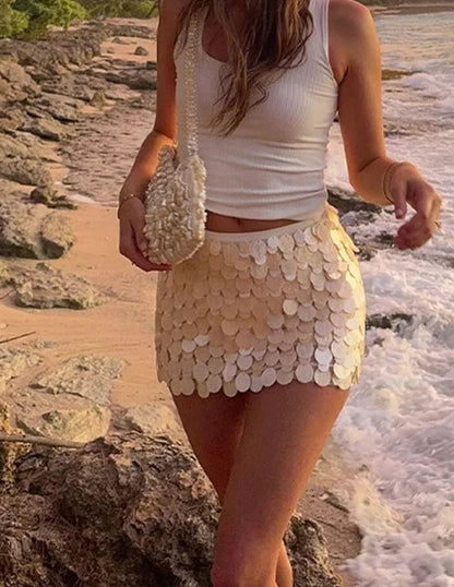 Shiny Solid High Waist Mini Skirt