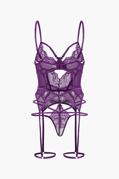 Cut Out Backless Sheer Lingerie Garter Set