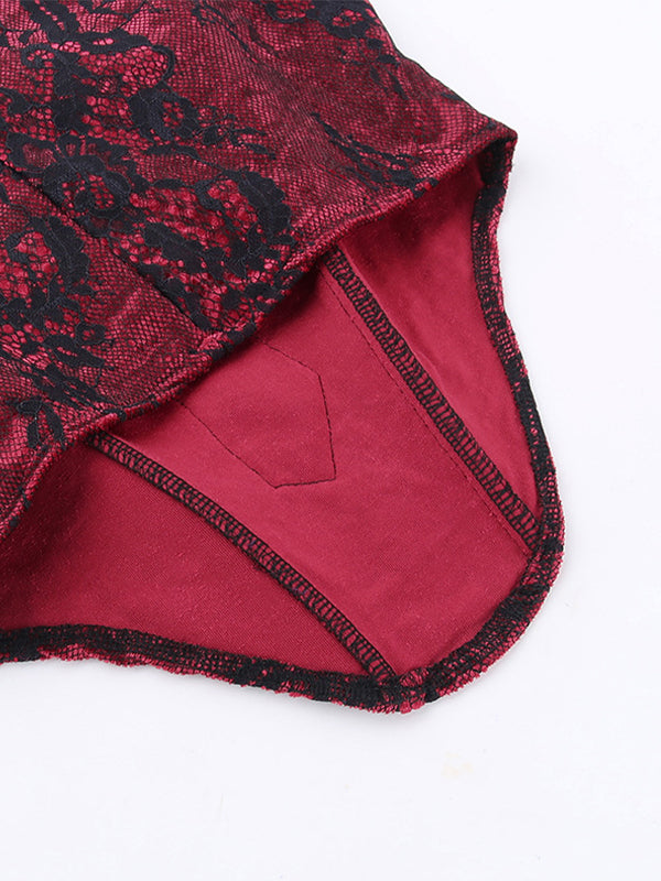 Vintage Lace Velvet Splice Irregular Hem Corset Top