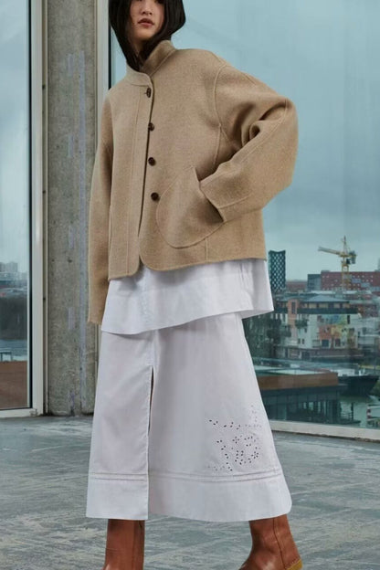 Wool Stand Collar Cropped Coat