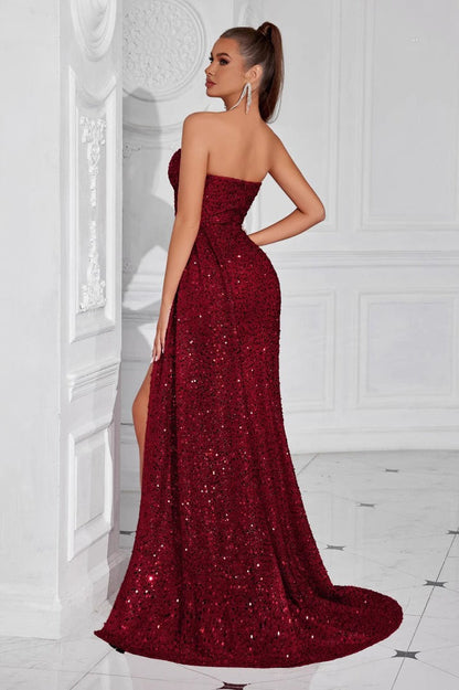 Strapless Split Maxi Party Dress