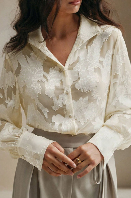 Casual Jacquard Turtleneck Blouse