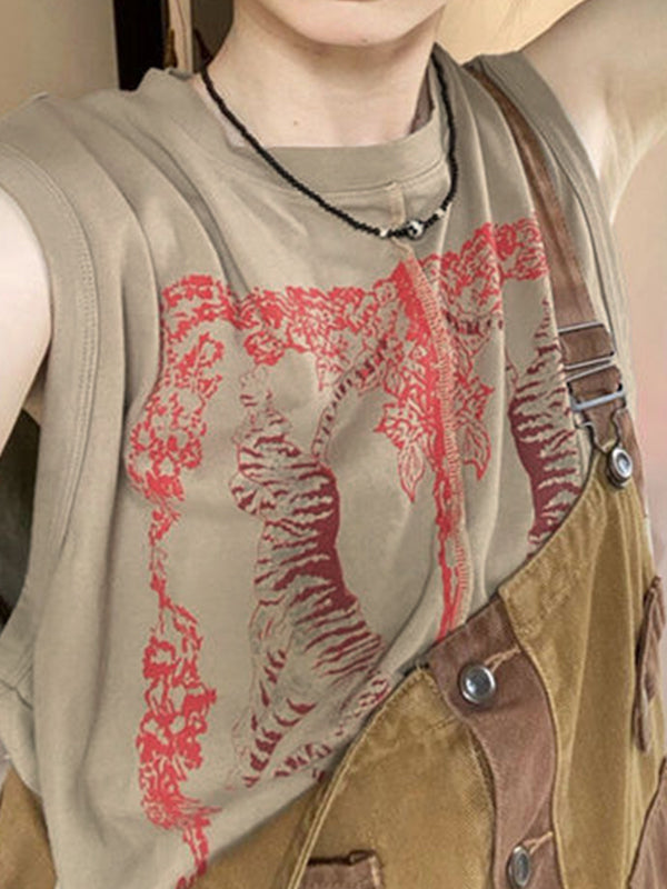 Retro Printed Loose Tank Top