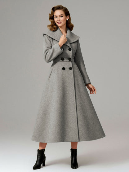 Vintage Double-Breasted A-line Woolen Coat With Shawl Collar For Women 2026