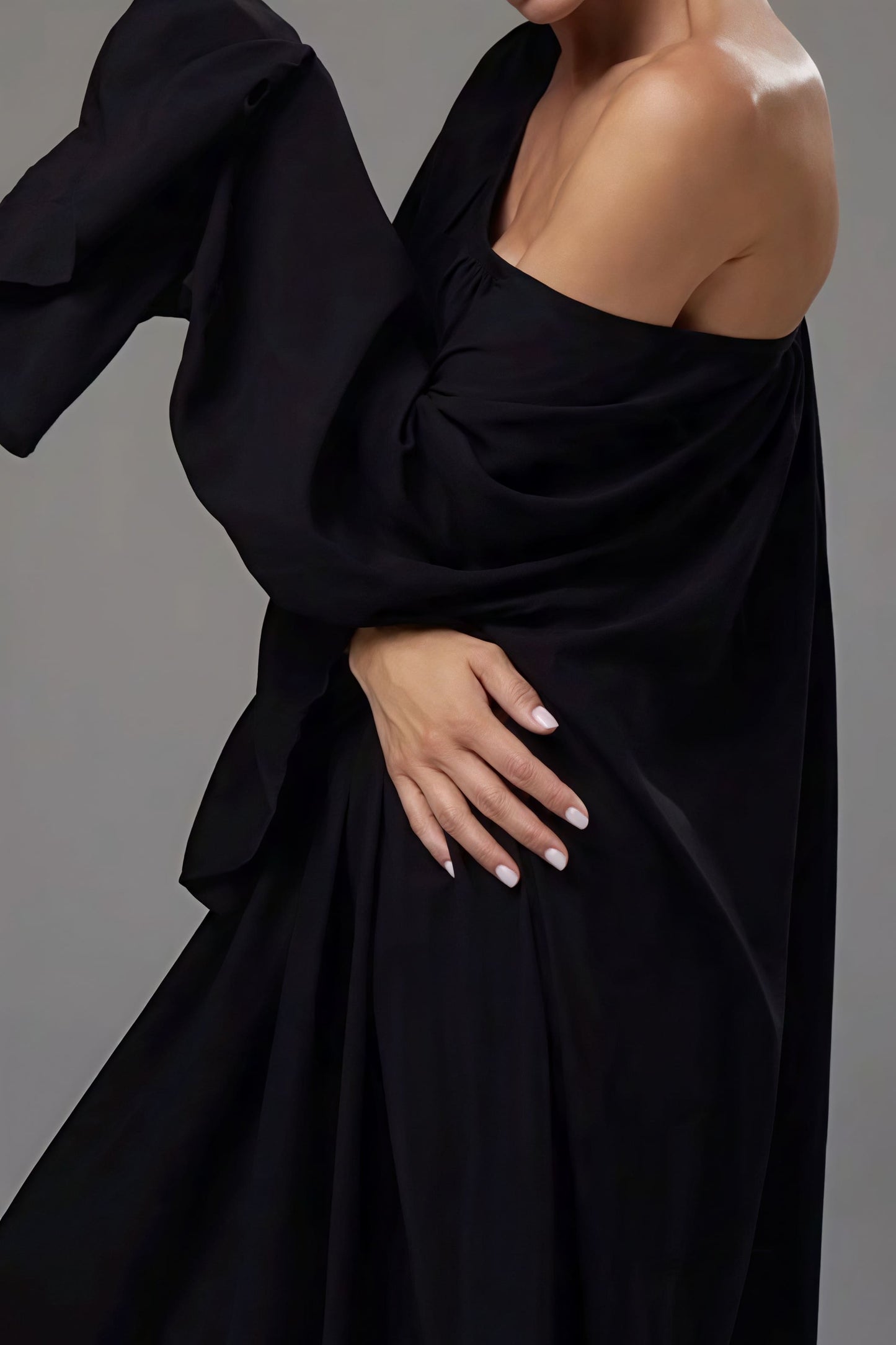 | Solid Loose Slouchy Flared Hem Maxi Dress
