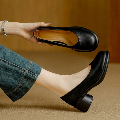 Women's Brown Leather Platform Pumps With Chunky Heels – Stylish Heels