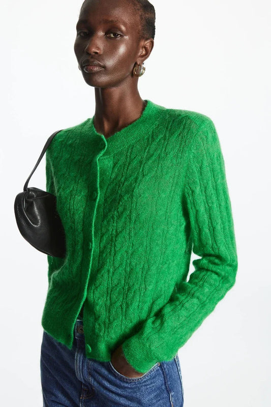 Mohair Blend Cable Knit Cardigan