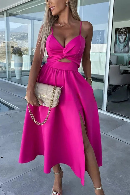Twist Front Spaghetti Strap Cutout Crop Top High Slit Midi Skirt Set