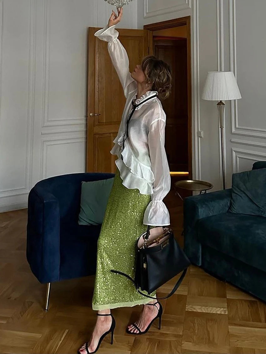 Sexy Loose White Ruffle Blouse