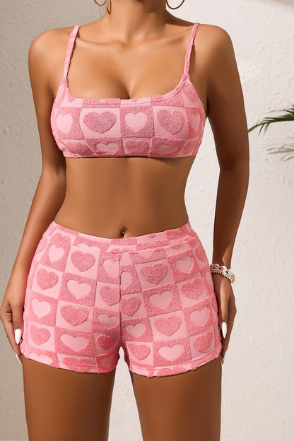 Pink Surf Style Bikini Two Piece Swim Set