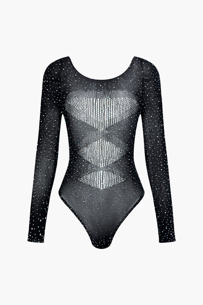 Mesh Sheer Cut Out Long Sleeve Bodysuit