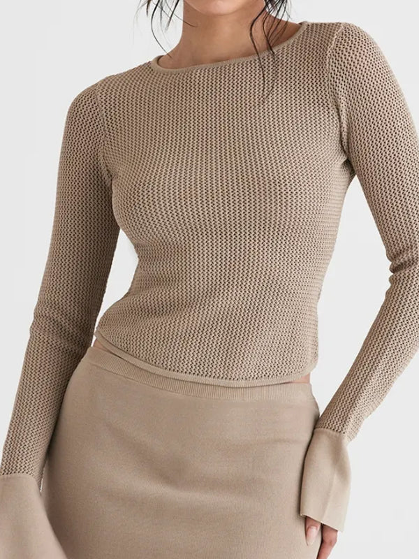 Solid Flare Sleeve Slim Sweater