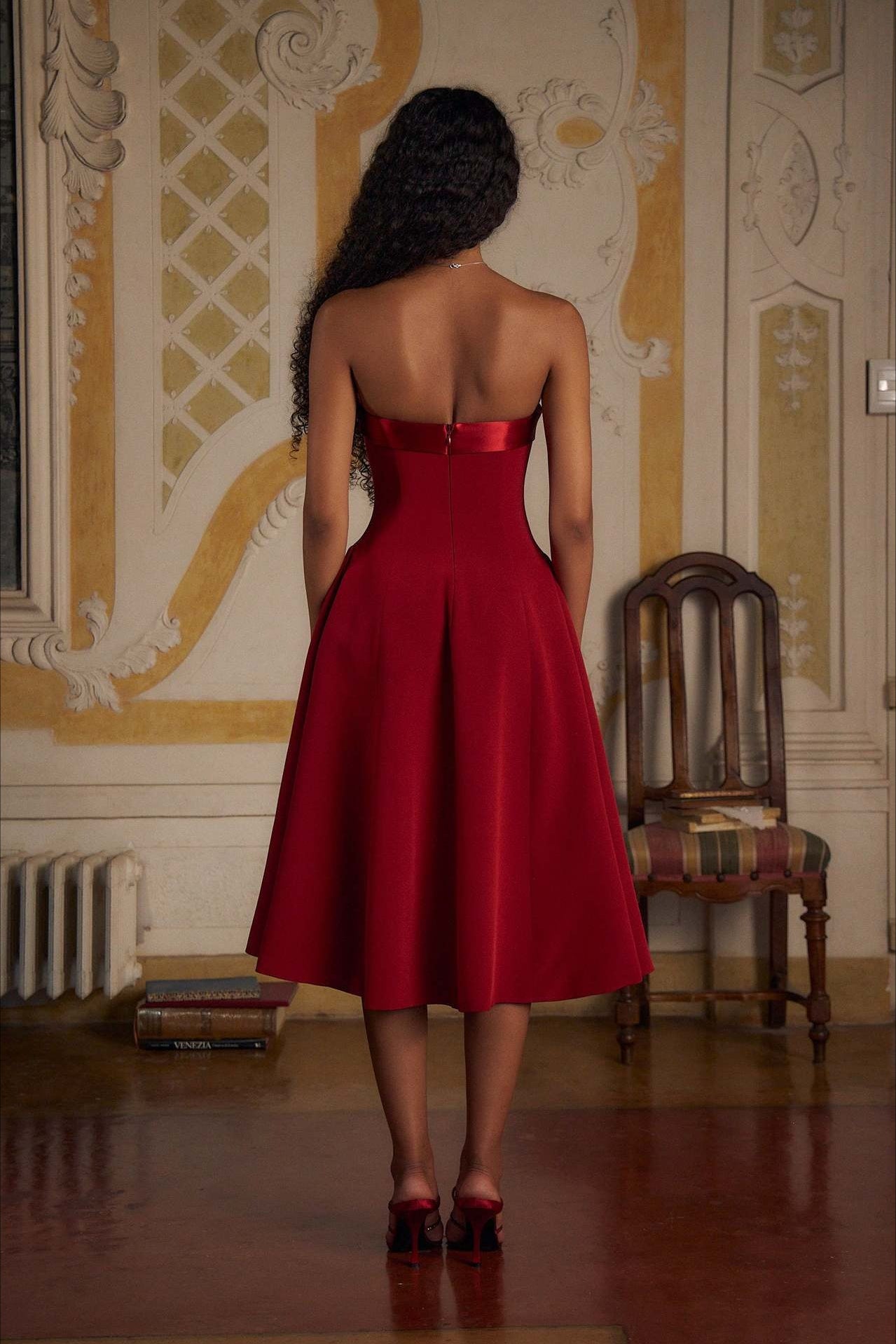 Patchwork Strapless Open Back Fitted Waist Elegant Party Dress