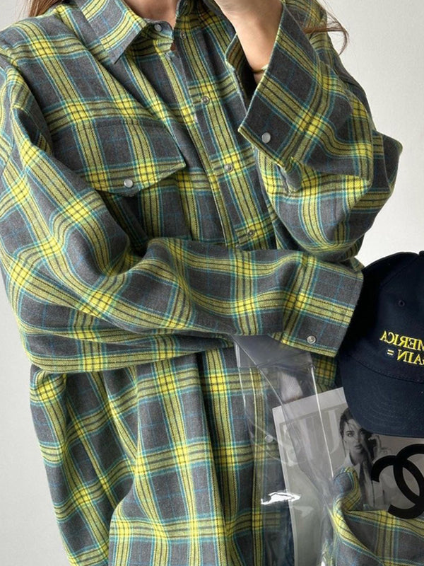 Vintage Plaid Print Long Sleeve Blouse