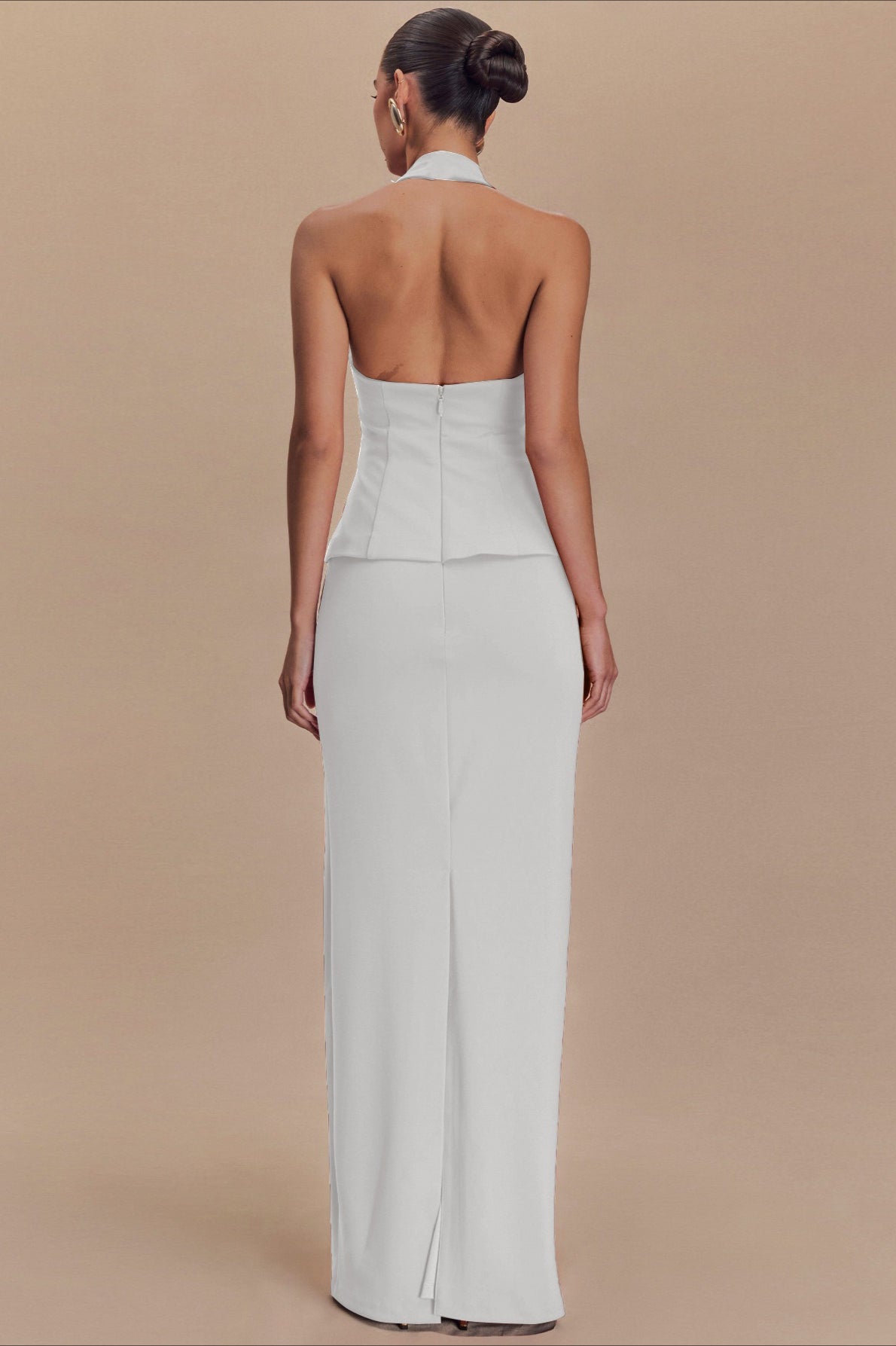Square Neck Halter Peplum Top Column Maxi Skirt Set