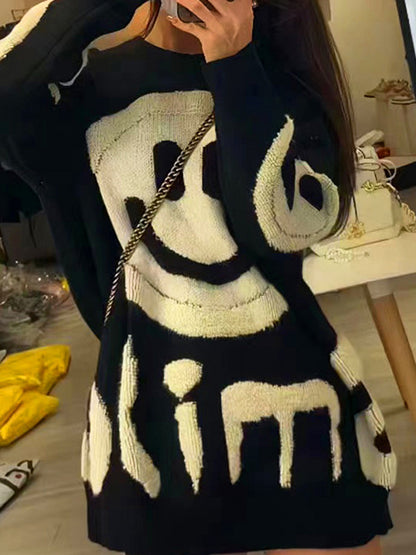 Smile Print Thicken Loose Sweater