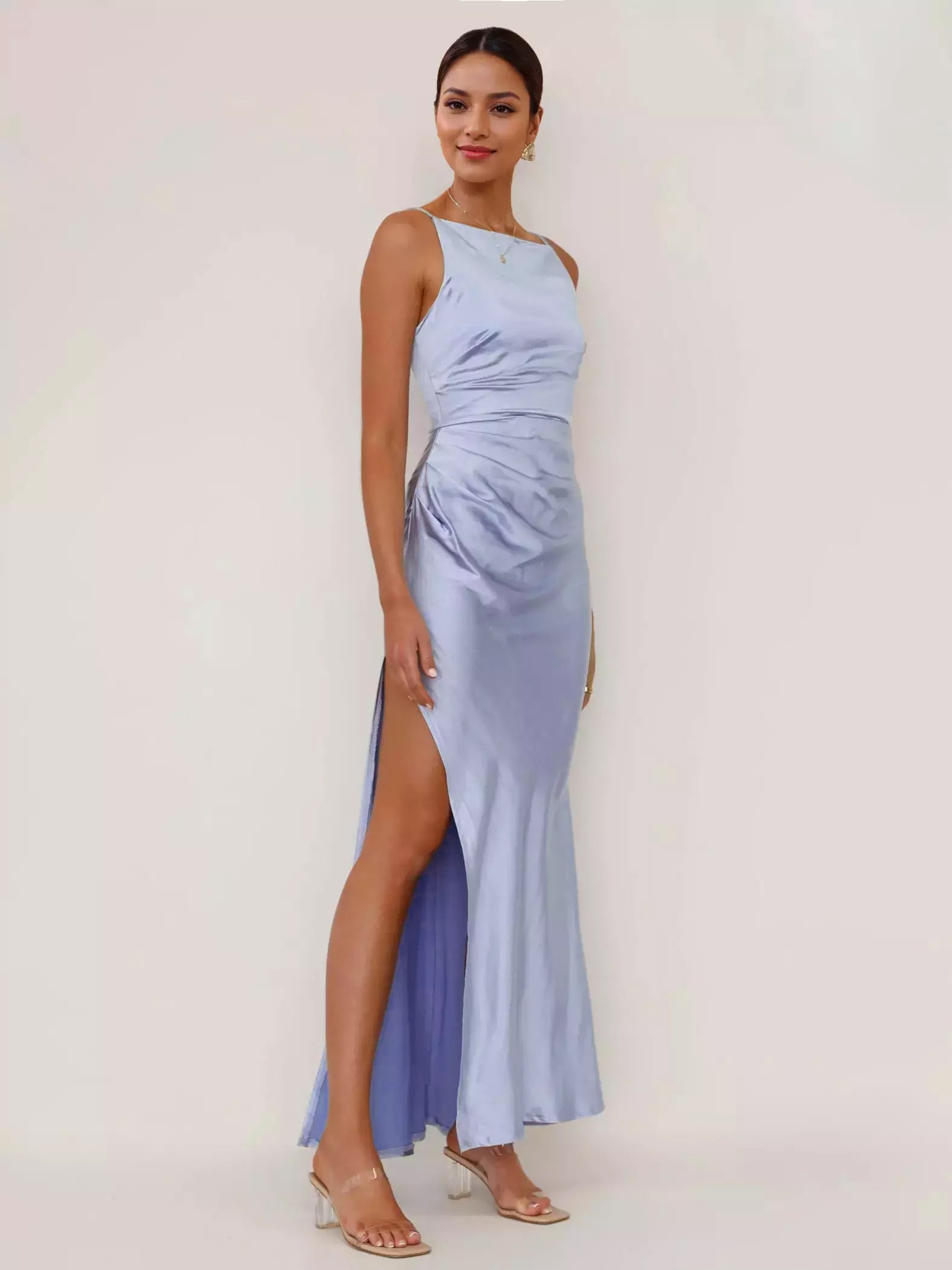 Soft Pink Maxi Slit Dress Open Back Party Slip Dress For Women 2026