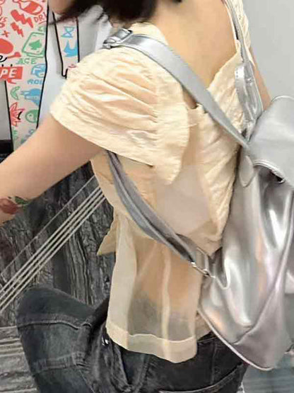 Retro Contrast Color Stitching Short Sleeves Shirts