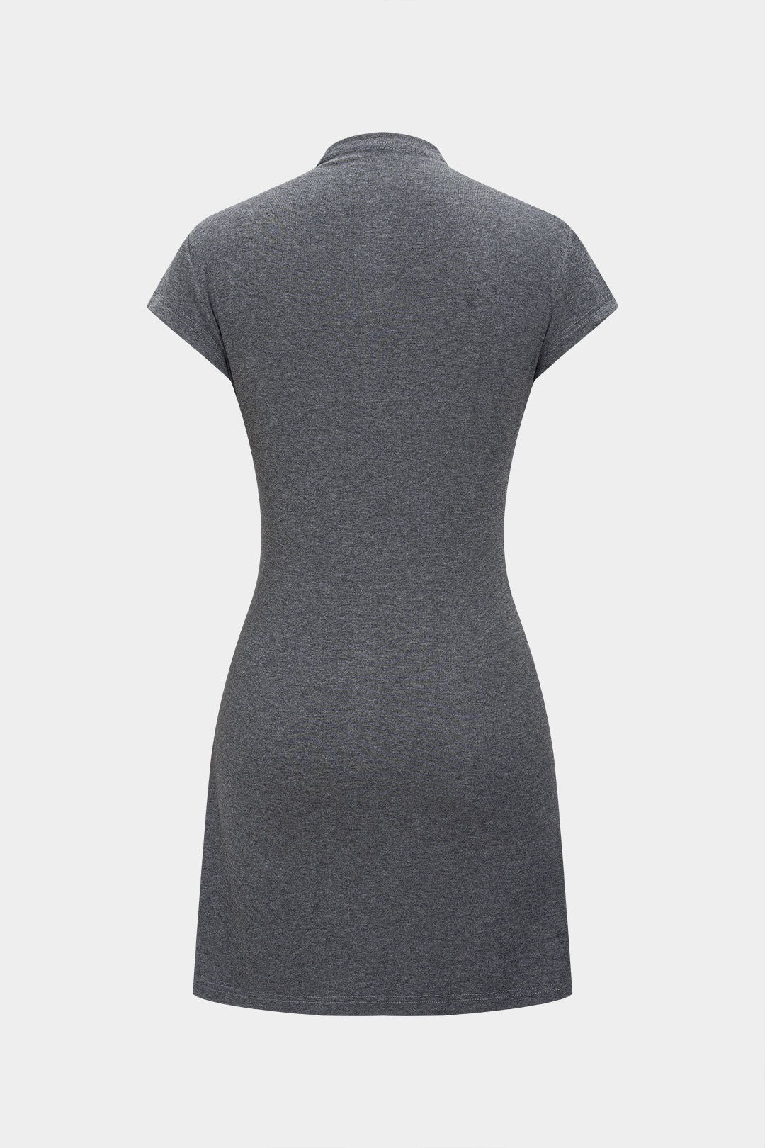Mock Neck Cap Sleeve Button Front Bodycon Shirt Mini Dress