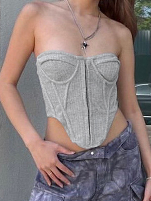 Solid Backless Irregular Hem Corset Top