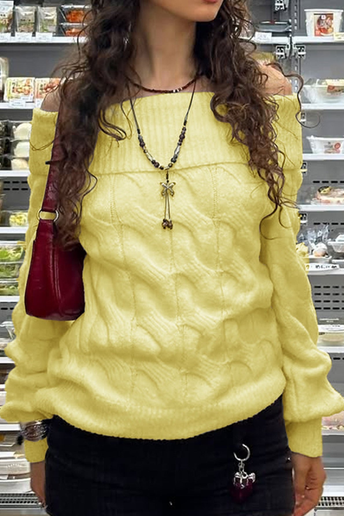 Ribbed Off Shoulder Knit Sweater
