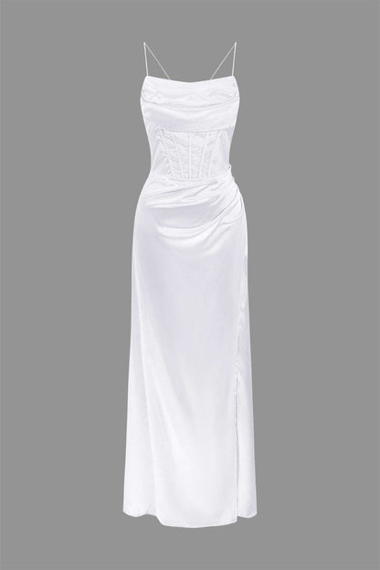 Corset Cowl Neck High Slit Maxi Dress