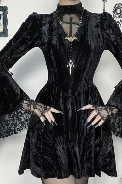 Cross Detail Mini Gothic Dress