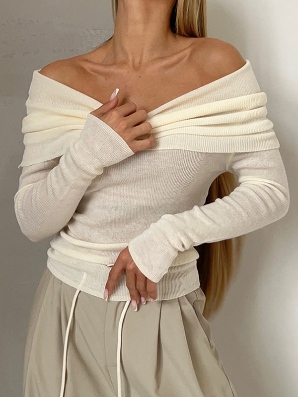 Solid Off Shoulder Slim Sweater