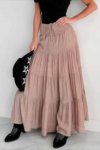 Boho Chic High Waisted Contrast Drawstring A Line Maxi Skirt