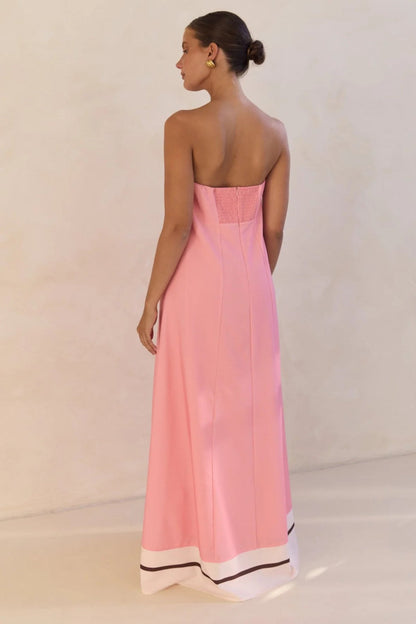 Strapless Tube Contrast Band A-Line Maxi Dress