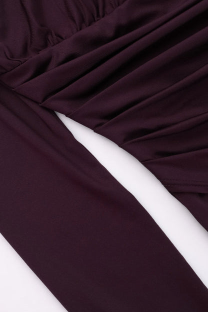 High Neck Ruched Split Bodycon Long Sleeve Party Dress