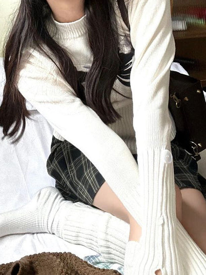 Vintage Bow Print Button Knit Sweater